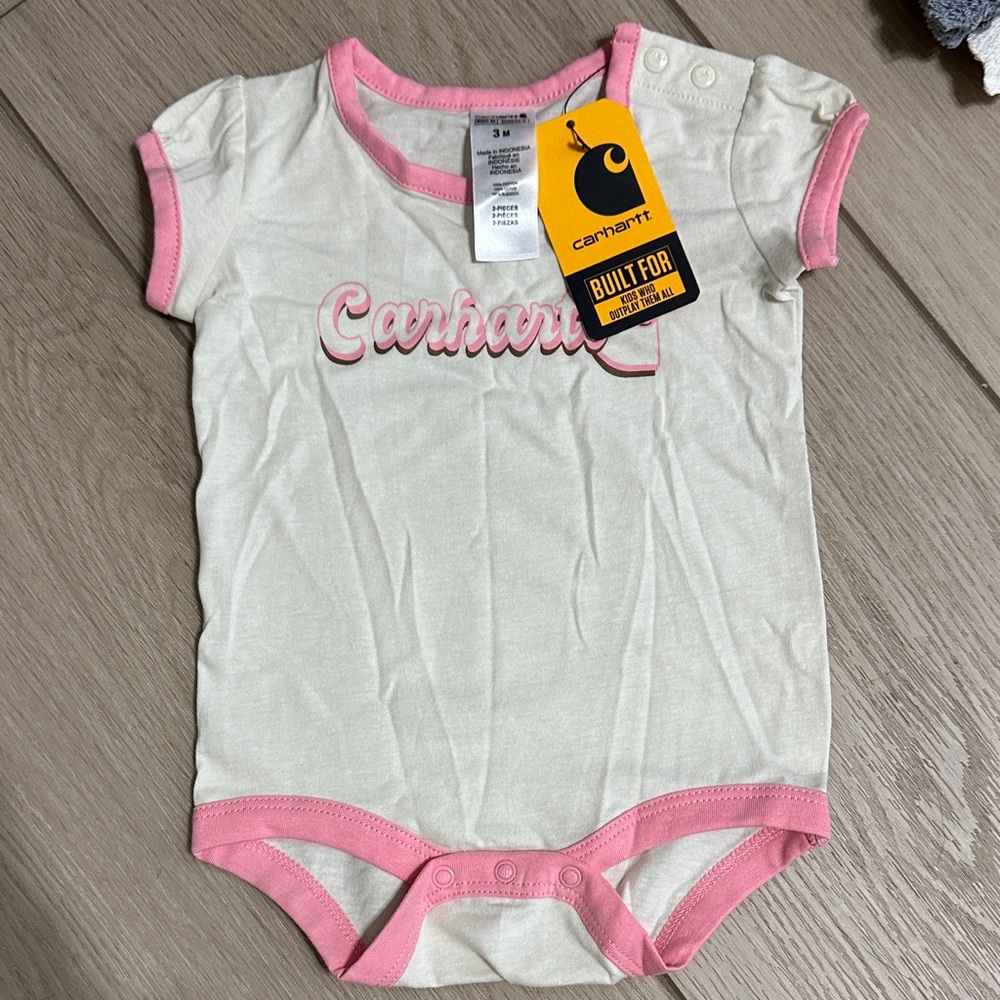 Carhartt Cream and Pink Infant Bodysuit